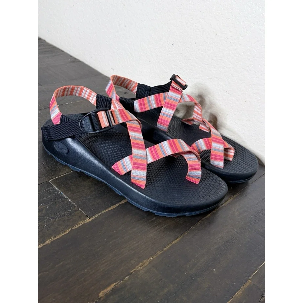 Chaco Z/Cloud Sport Sandals Men's Size 8 Coral Striped Hiking Comfort Outdoor